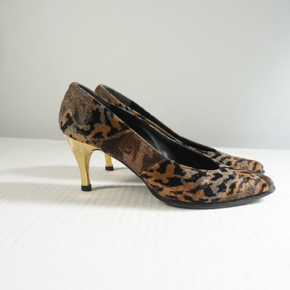 Stuart Weitzman Leopard Print Heels Gold Stiletto Pumps Size 5.5